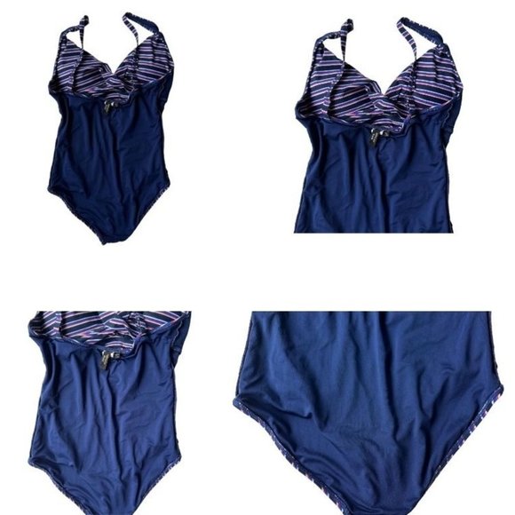 NipTuck Swim Swimsuit Size 8 Sailor Stripe One Piece Navy Red Tummy Cont… - Picture 8 of 12